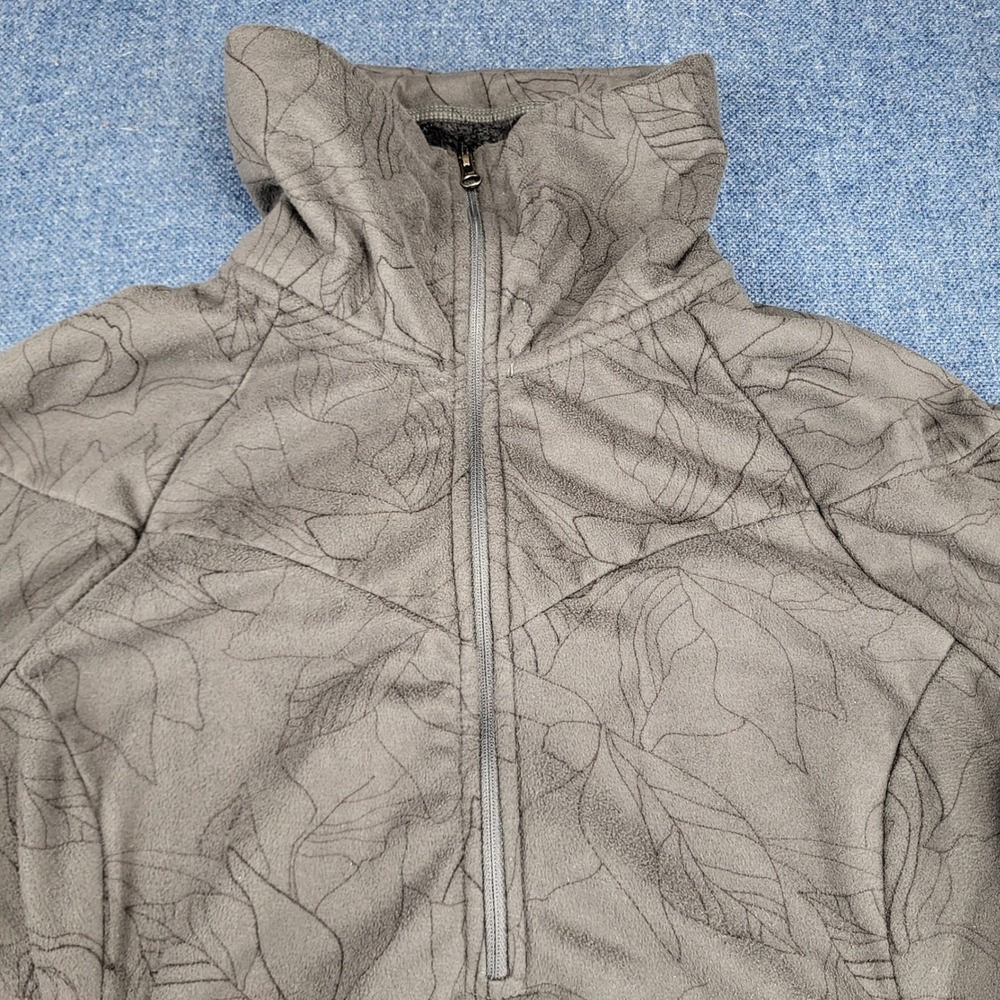 The North Face Womens Gray Floral Etched Quarter Zip Fleece Hoodie Size Medium - Picture 5 of 11